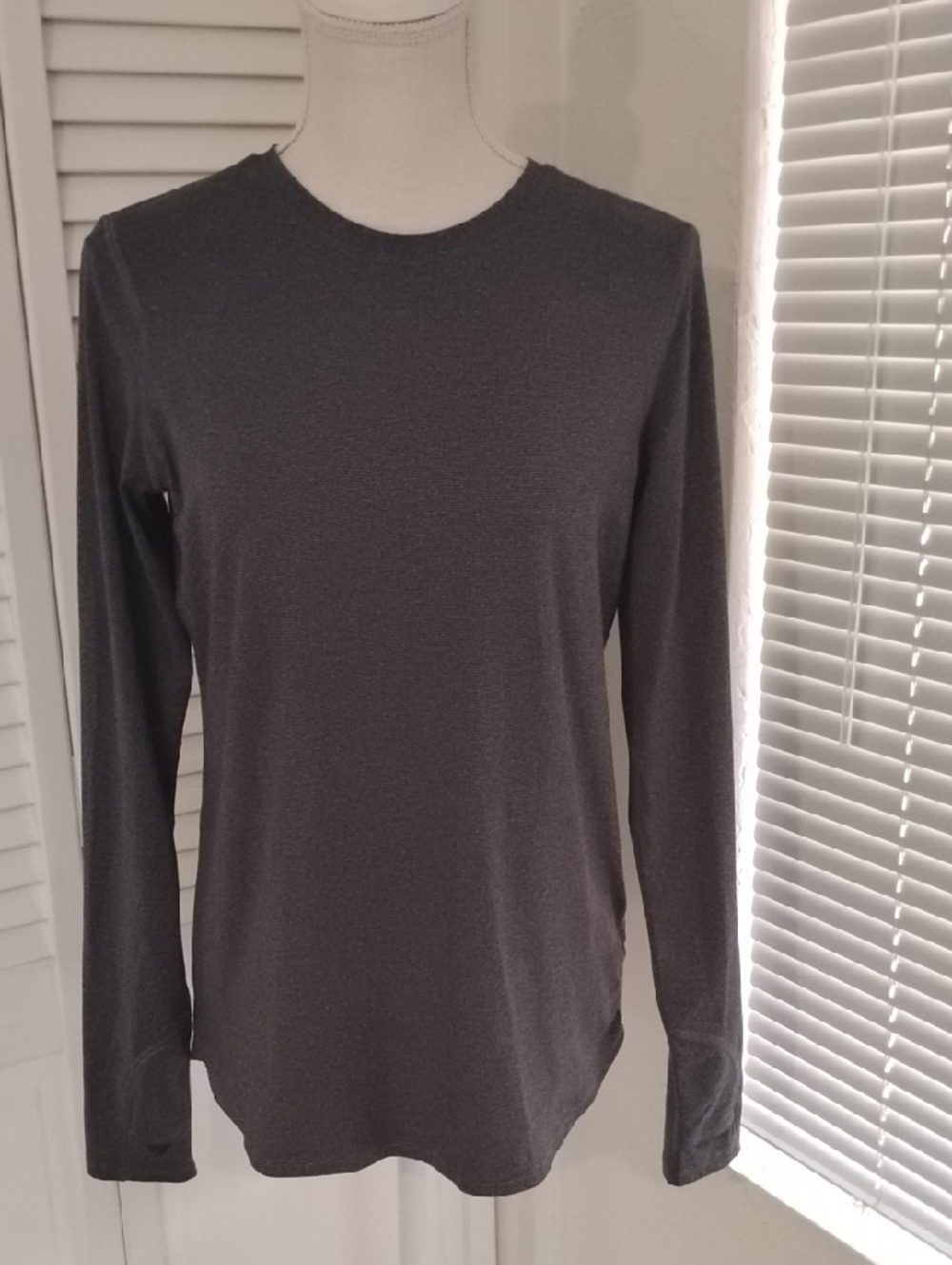 Zella Charcoal Heather Striped Restore Soft Lite Performance Top